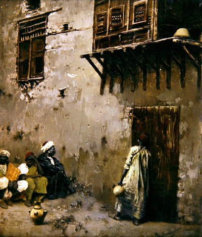 Pohjois-Afrikan kohtaus (öljy paneelissa) tekijältä Rubens Santoro