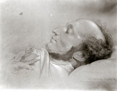 Felix Mendelssohn (1809-47) kuolinvuoteella, n. 1847 tekijältä Rudolf Julius Benno Huebner