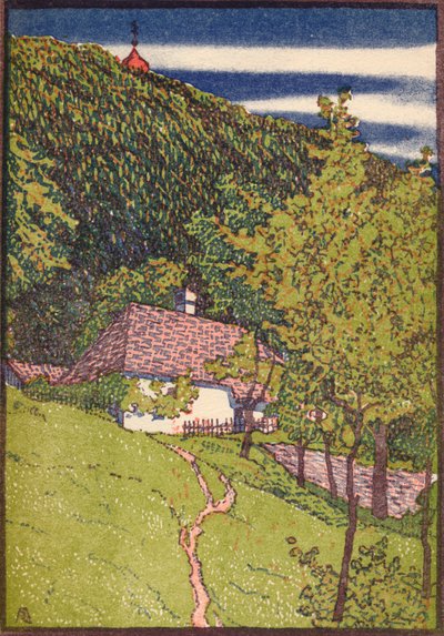 Värillinen puukaiverrus, c1910 tekijältä Rudolf Junk