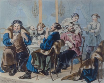 Tee ja Sokeri. Teejuominen tavernassa, 1800-luvun ensimmäinen neljännes tekijältä Rudolf Kasimirovich Zhukovsky