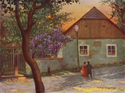 Johann Straussin maalaistalo Wienin Salmannsdorfin esikaupunkialueella (värilitho) tekijältä Rudolf Klingsbogl