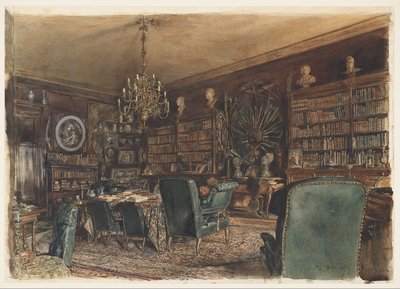 Kirjasto kreivi Lanckoronskin asunnossa Wienissä, Riemergasse 8. tekijältä Rudolf von Alt