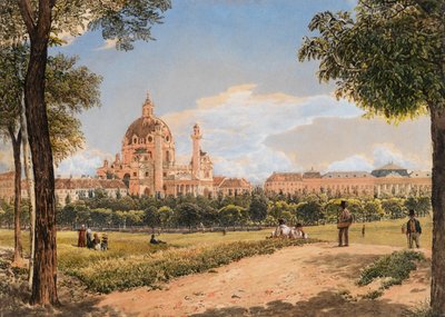 Näkymä Pyhän Kaarlen kirkosta ja Wienin ammattikorkeakoulusta, 1831. tekijältä Rudolf von Alt