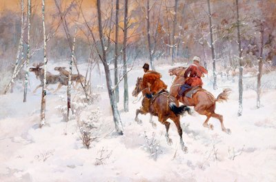 Hirvenmetsästys - Hirvenmetsästys, Frenz, Rudolf Ferdinandovich (1831-1918), - Akvarelli, guassi paperille, 39,5x60 - Yksityiskokoelma tekijältä Rudolph Frenz
