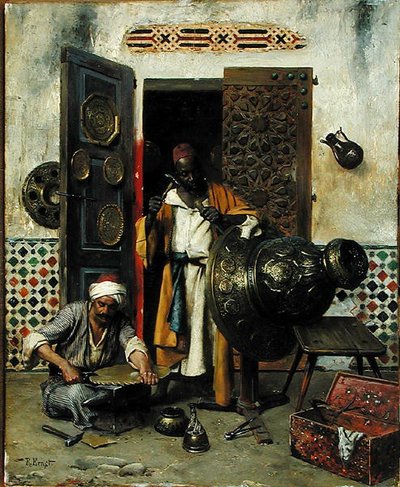 Metallityöläinen, n. 1888 (öljy paneelille) tekijältä Rudolphe Ernst