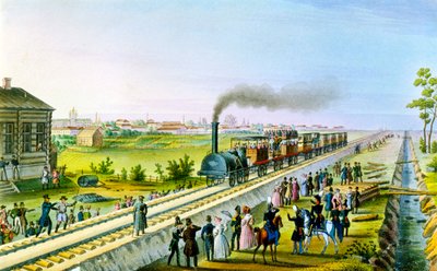Ensimmäisen rautatien avaaminen Pietarista Pavlovskiin Venäjälle, 1830-luku. tekijältä Russian Master
