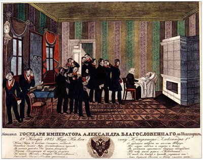 Aleksanteri I:n kuolema Taganrogissa 19. marraskuuta 1825, 1830-luvun alku tekijältä Russian Master