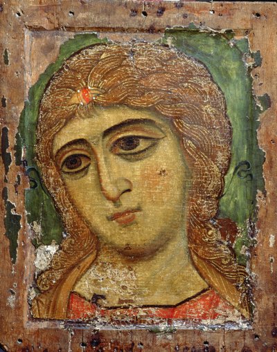 Arkkienkeli Gabriel (enkeli kultahiuksisella enkelillä) Venäjän ikoni, 1100-luku (munan tempera paneelissa) tekijältä Russian School