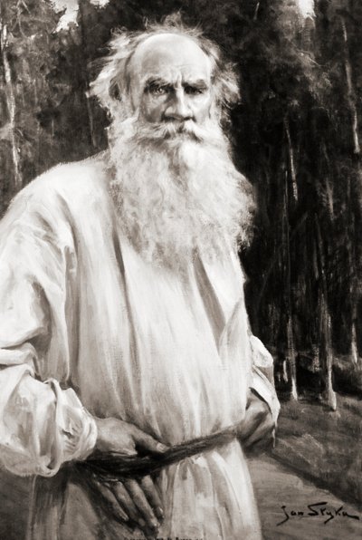 Kreivi Leo Tolstoi Jan Stykan maalauksen jälkeen (litho) tekijältä Russian School