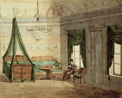 Uusklassinen Bedchamber, 1819 (wc paperilla) tekijältä Russian School