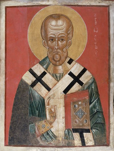 Pyhä Nikolaus, Novgorodin koulu, n. 1300 (tempera on gesso) tekijältä Russian School