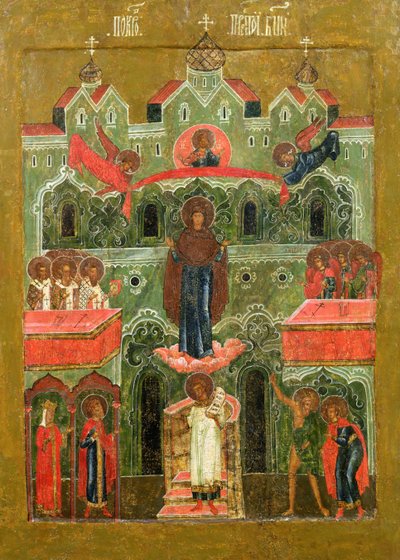Pokrov (Jumalanäidin esirukous) (tempera paneelissa) tekijältä Russian School