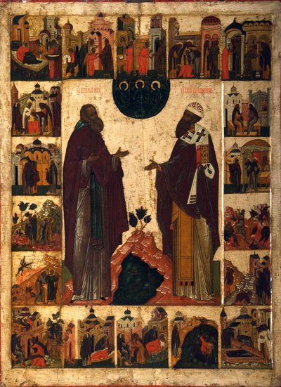 Pyhä Kyrillos Valkojärveltä ja Pyhä Kyrillos Aleksandrialainen, 1700-luvun toinen puoli. tekijältä Russian icon.