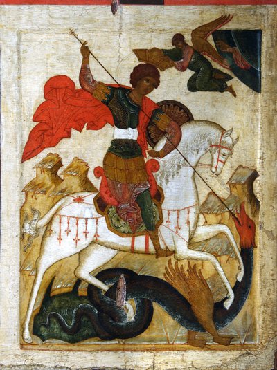 Pyhä Yrjö ja lohikäärme, 1500-luvun alku. tekijältä Russian icon.