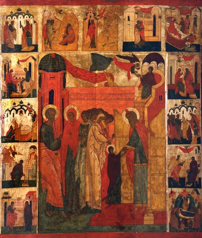 Pyhimmän Theotokosin pääsy temppeliin, 1500-luku. tekijältä Russian icon.