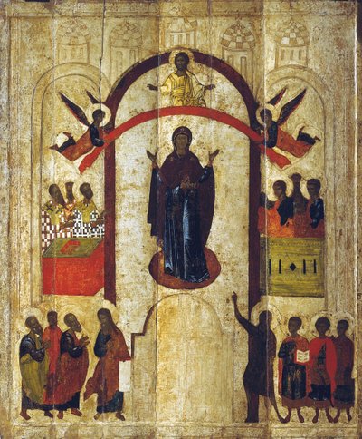 Jumalanäidin Pokrovin suojelus, c1399. tekijältä Russian icon.