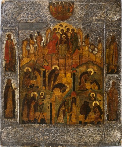 La revelació de la Mare de Déu a sant Alexandre Svirsky, 1600. finlandès tekijältä Russian icon.
