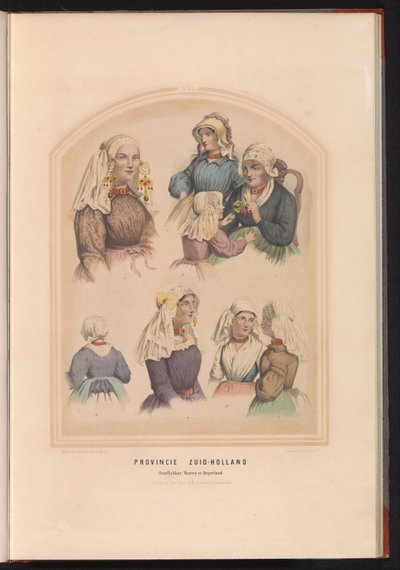 Overflakkeen, Voornen ja Oud-Beijerlandin perinteinen puku Etelä-Hollannissa, 1857 Etelä-Hollannin maakunta Overflakkee Voorne ja Beijerland / XVI (otsikko esineessä) tekijältä Ruurt de Vries
