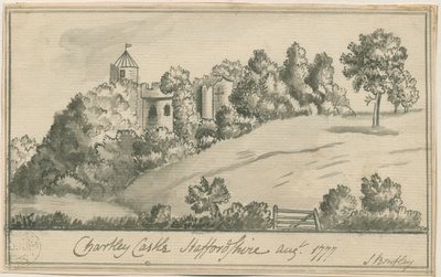 Chartley Castle: seepiapiirustus, elokuu 1777 tekijältä S Bentley