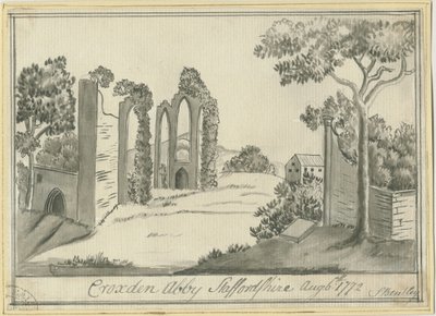 Croxden Abbey: seepiapiirustus, 6. elokuuta 1772 (piirustus) tekijältä S Bentley