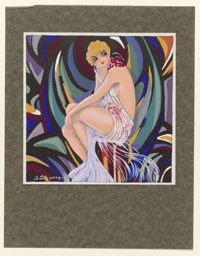 Femmes Modernes, 1926: Istuva nainen, jossa verhot. tekijältä S Chompré