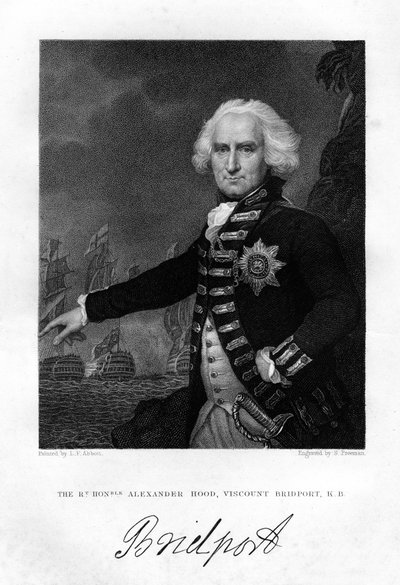 Amiraali Alexander Hood 1726-1814, 1. varakreivi Bridport, 1837. tekijältä S. Freeman