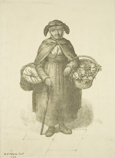Old Kingswood -kukkamyyjä, n. 1828 tekijältä S. or D. A. Peters
