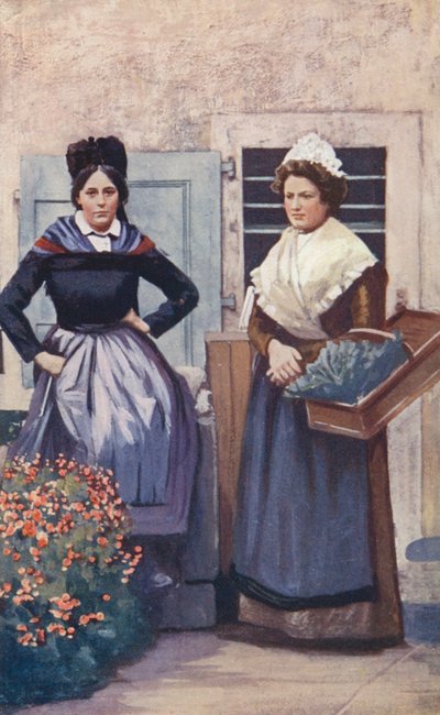 Caussesin talonpoikaistytöt (värilitografia) tekijältä Sabine Baring Gould