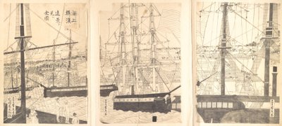 Ulkomaiset alukset offshoressa Yokohamassa, 1800-luku. tekijältä Sadahide Utagawa