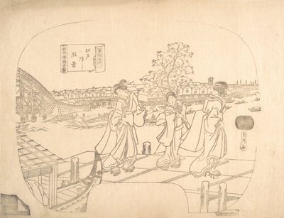 Proof Line-Block Print for Fan, 18th century. tekijältä Sadahide Utagawa