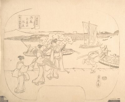 Proof Line-Block Print for Fan, 18th century. tekijältä Sadahide Utagawa