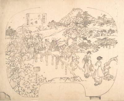 Proof Line-Block Print for Fan, 18th century. tekijältä Sadahide Utagawa