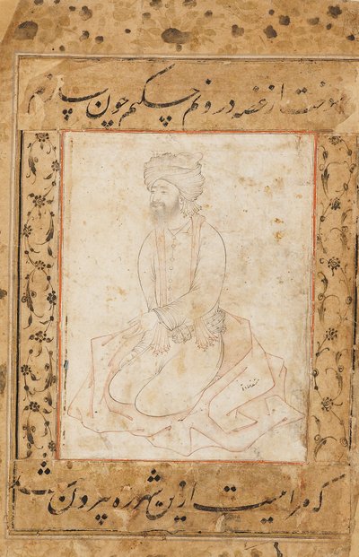 Dervish polvistumassa takkissaan, 1500-luvun loppu - 1600-luvun alku tekijältä Sadiqi Beg