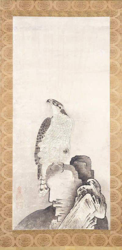 Hawk kyydissä kivellä (muste paperille) tekijältä Sakai Oho
