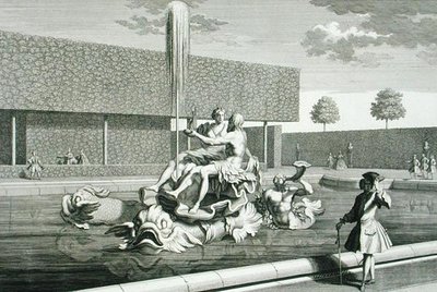 Neptunuksen ja Thetisin suihkulähde Belvederen palatsissa, Wienissä, kaiverrus Jakob Gottlieb Thelott (n. 1711-75), julkaistu n. 1730-40 (kaiverrus) tekijältä Salomon (after) Kleiner