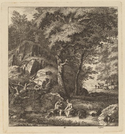 Paimen ja nuori nainen jaloillaan purossa, 1764. tekijältä Salomon Gessner