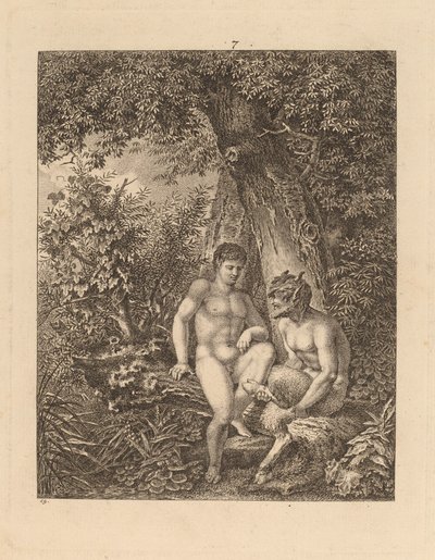 Kaksi satyyriä metsässä, 1777. tekijältä Salomon Gessner