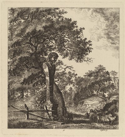 Metsäinen maisema vuohilauma ja herm, 1764. tekijältä Salomon Gessner
