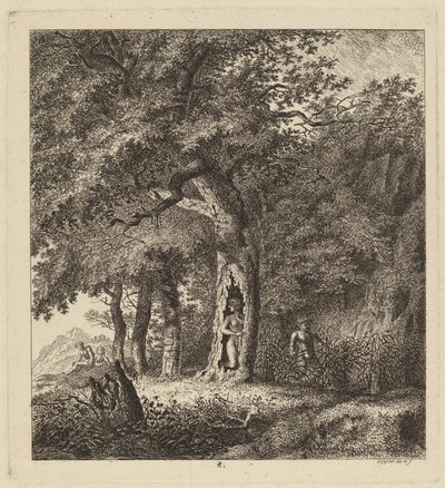 Metsäinen maisema nymfin ja satyyrin kanssa, 1764. tekijältä Salomon Gessner