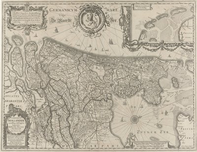 Hollannin topografinen kartta Comitatus Hollandiae (otsikko esineessä) tekijältä Salomon Rogiers