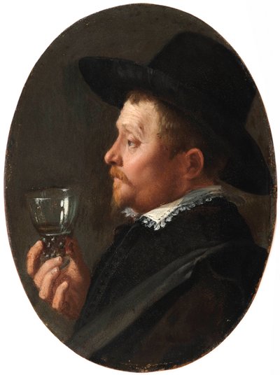""Miehen muotokuva pitelemässä Roemer-lasia"" (Man Holding A Roemer) Salomon de Brayn maalaus (1597-1664) Oil On Copper tekijältä Salomon de Bray