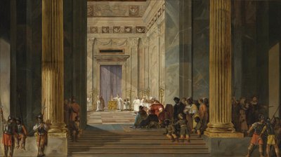 Saban kuningatar ennen kuningas Salomon temppeliä Jerusalemissa, noin 1630-1634 tekijältä Salomon de Bray