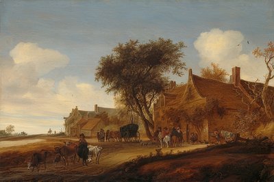 Kylätaverna, jossa on postivaunu. 1655 tekijältä Salomon van Ruisdael or Ruysdael