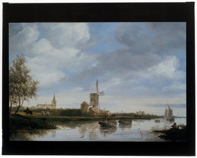 Jokimaisema tuulimyllyllä tekijältä Salomon van Ruisdael or Ruysdael