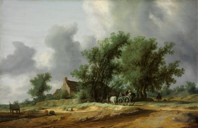 Tie dyynissä vaunujen kanssa - Peinture de Salomon Jacobsz van Ruisdael (1600/3-1670) - 1631 - Öljy puulle - 56x86,4 - Szepmuveszeti Muzeum, Budapest tekijältä Salomon van Ruisdael or Ruysdael
