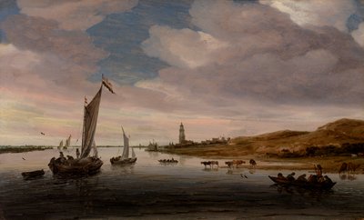 Rein-jokinäkymä Rhenen lähellä tekijältä Salomon van Ruysdael