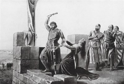 Alonso de Guzman heittää tikarinsa Don Juanille (litografia) tekijältä Salvador (after) Martinez Cubells