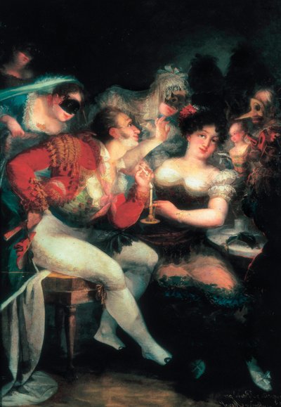 Kahvila karnevaalin aikana, yksityiskohta, c. 1824-25 (öljy kankaalle) tekijältä Salvador Mayol