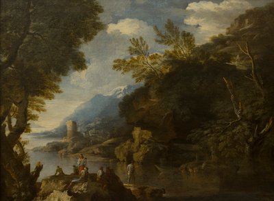Maisema hahmoilla ja veneillä, n. 1635-73 (öljy kankaalle) tekijältä Salvator (follower of) Rosa