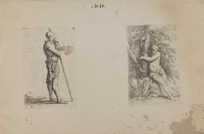 (Figuurisarja) Panssaroitu mies, jolla on keihäs kädessään) tekijältä Salvator Rosa